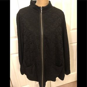 Black Lace Full Zip Denim&Co 2x Jacket